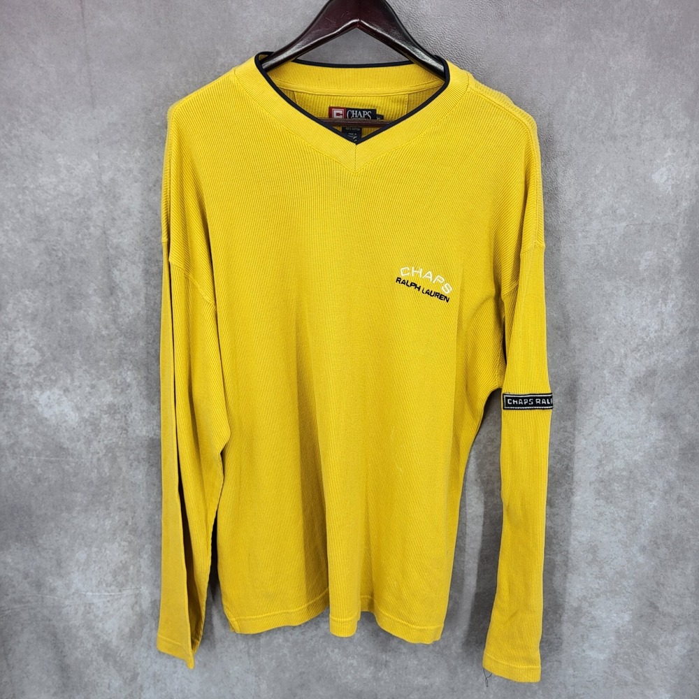 Chaps Ralph Lauren Sweater Mens XL Yellow V Neck Pullover Long‎ Sleeve Preppy